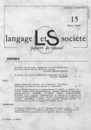 Langage et société, n° 15/mars 1981