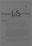 Langage et société, n° 12 supplément/juin 1980